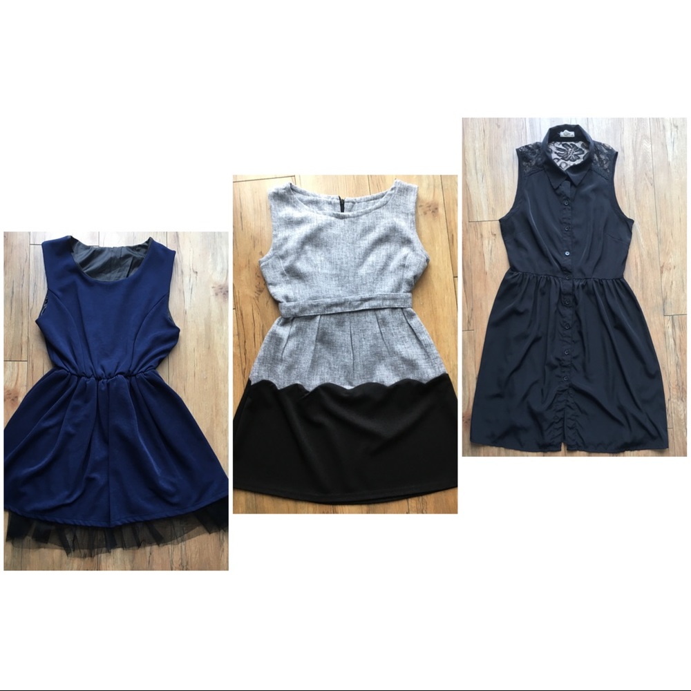 EUC One Clothing Button Down Lace Skater Dress Bundle
